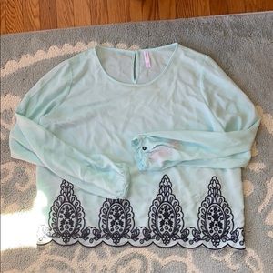 BABYblue blouse with navy embroidery